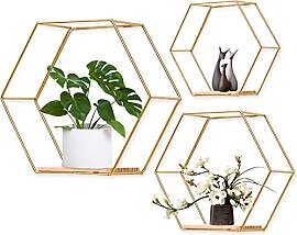 panthem Hexagon Wandregal Metall 3er Set, Gold