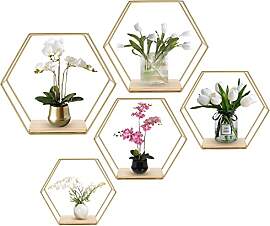 panthem Hexagon Wandregal Metall 5er Set, Gold