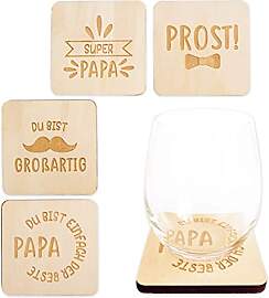 Papierdrachen 4 Glasuntersetzer aus Holz mit