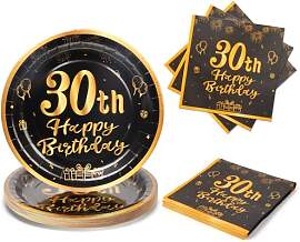 PARTY GO 50 Stück 30th Schwarz und Gold