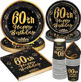 PARTY GO 96 Stück Party-Pappteller Schwarz Gold