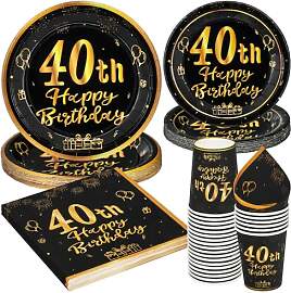 PARTY GO 96 Stück Schwarz und Gold Geburtstag