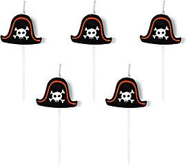 PartyDeco Geburtstagskerzen Piratenhut 2cm 5er Set 