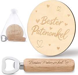 Patenonkel Fragen Flaschenöffner Holz mit