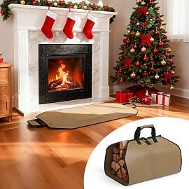 PAWBOSE Brennholztasche und feuerfeste Kaminmatte, 
