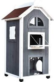PawHut Katzenvilla grau Holz B/H/L: ca. 55x109x59