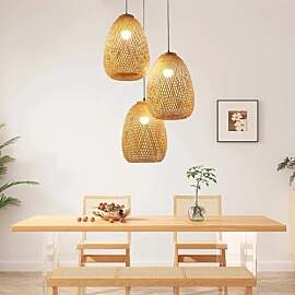 Pendelleuchte 3-Flammig Vintage Esstisch Rattan