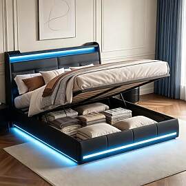 PerGar Polsterbett 140 x 200 mit USB-LED-Kopfteil, 