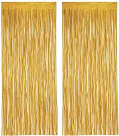 PHENO FLAGS 2 Stück Goldener Lametta Vorhang,