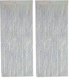 PHENO FLAGS 2 Stück Silberner Lametta Vorhang,