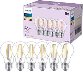 Philips classic A60 LED Lampe, 60 Watt, klar, E27