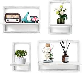 PHOENANCEE Set mit 4 Schwebenden Regalen aus Holz, 