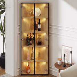 PINGGO LED-Glasvitrine 62x35x160cm Eiche
