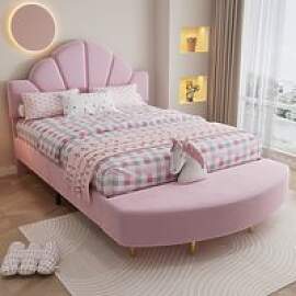 PINGGO Rosa Samt Einzelbett 140x200cm Gepolstertes 