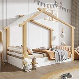 PINGGO Weißes Holz-Einzelbett 90x190cm