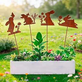 PIujsym 4er Set Gartenstecker Ostern Rost-