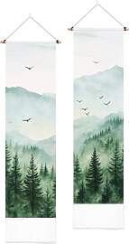 PLIGREAT 2er Pack Berg Wald Wandteppich Nebel