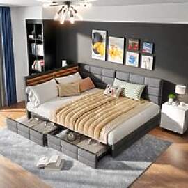 Polsterbett Schlafsofa 140x190, Einzelbett mit LED 