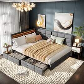 Polsterbett Schlafsofa 140x200, Einzelbett mit LED 