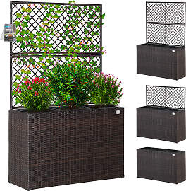Polyrattan Blumenkasten mit Rankgitter Braun