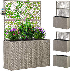 Polyrattan Blumenkasten mit Rankgitter Creme