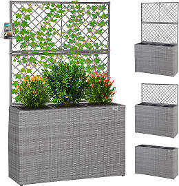 Polyrattan Blumenkasten mit Rankgitter Grau