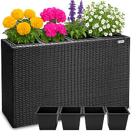 Polyrattan Blumentopf Schwarz 95x27x60cm