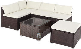 Polyrattan Ecklounge Braun/Creme dicke