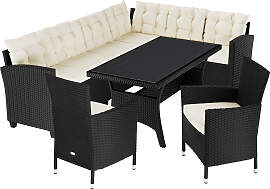 Polyrattan Ecklounge Lissabon Schwarz/Creme inkl 2 