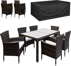 Polyrattan Garten-Sitzgruppe 7-tlg Braun/Creme +