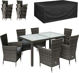 Polyrattan Garten-Sitzgruppe 7-tlg Grau/Anthrazit