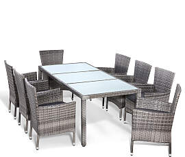 Polyrattan Garten-Sitzgruppe 9-tlg Grau stapelbar