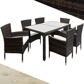 Polyrattan Garten-Sitzgruppe Bali 7-tlg Braun/Creme