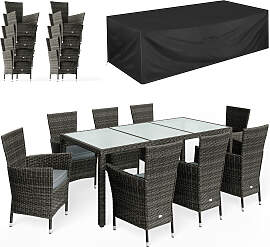 Polyrattan Garten-Sitzgruppe Bali 9-tlg Grau mit