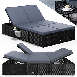 Polyrattan Gartenliege Schwarz/Anthrazit