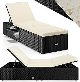 Polyrattan Gartenliege Schwarz/Creme 200x58x33cm