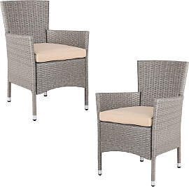Polyrattan Gartenstuhl 2er-Set Creme/Beige