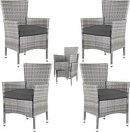 Polyrattan Gartenstuhl 4er-Set Grau/Anthrazit