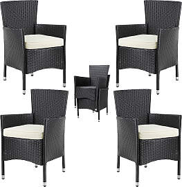Polyrattan Gartenstuhl 4er-Set Schwarz/Creme