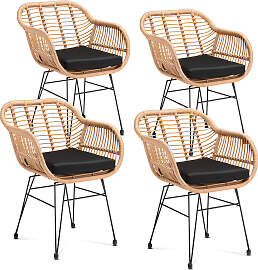 Polyrattan Korbsessel Bali 4er-Set Natur