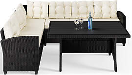 Polyrattan Lounge-Set Schwarz/Creme WPC Tischplatte