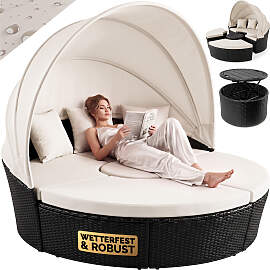 Polyrattan Sonneninsel Schwarz/Creme Ø185cm