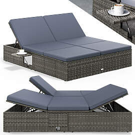 Polyrattan Sonnenliege Grau/Anthrazit 200x160x33cm