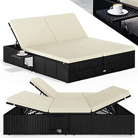 Polyrattan Sonnenliege Schwarz/Creme 200x160x33cm