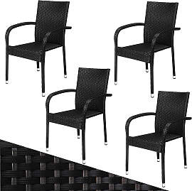Polyrattan Stapelstuhl Comfort 4er-Set Schwarz
