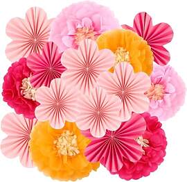 Pompons Deko, 15 Stück Papierblumen für