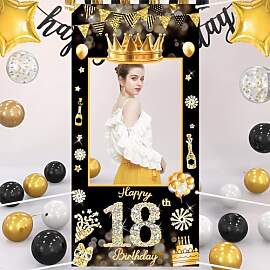 POPOYU 18. Geburtstag Banner, Schwarz-Gold, Photo