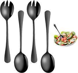 poraceous 4 Stück Salatbesteck Schwarz, 20 cm
