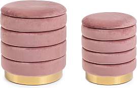 Pouf Darina 2er-Set, Samt-Optik, modern, Rosa,