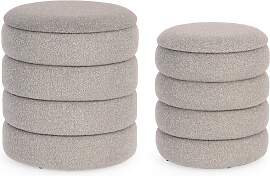 Pouf Katerina 2er-Set aus Boucle-Stoff, rundes